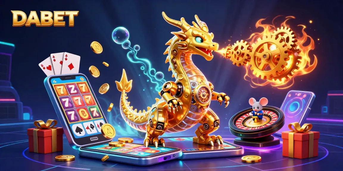 DABET offers an exciting gaming experience with a golden dragon and dynamic casino elements.