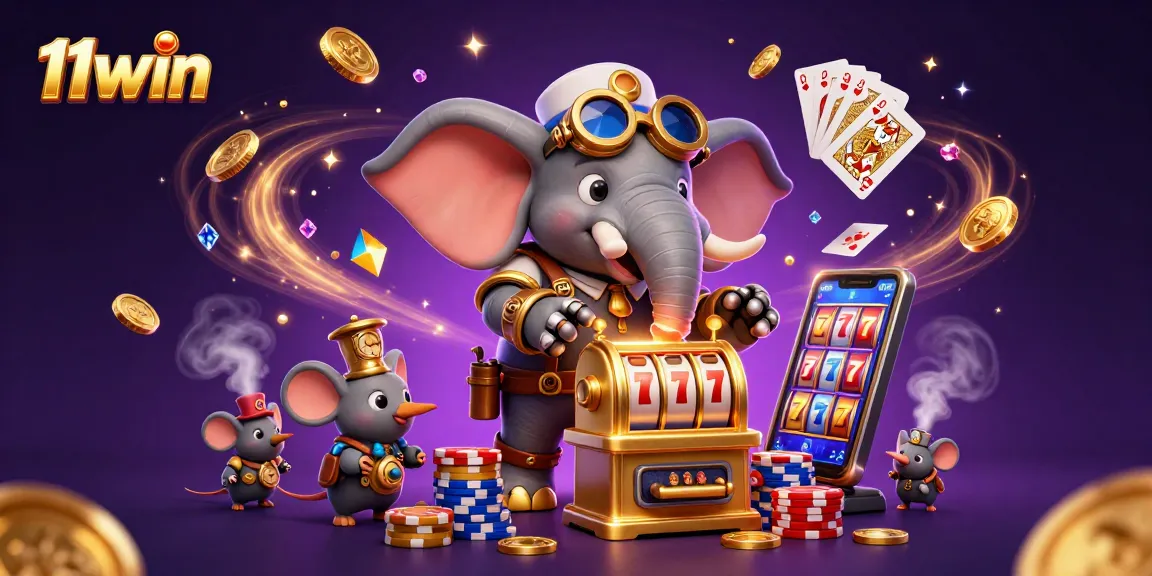 Engage with the thrilling 11win experience featuring vibrant animations of slots and winning elements.