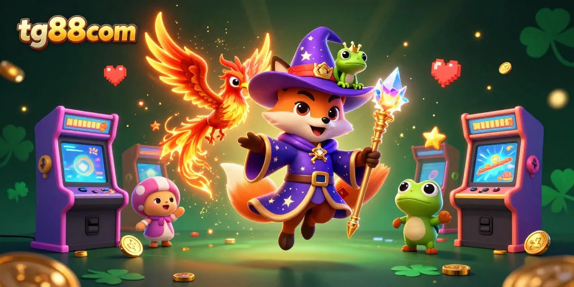 Join the fun at tg88com with a mystical wizard and phoenix in an exciting casino game scene!