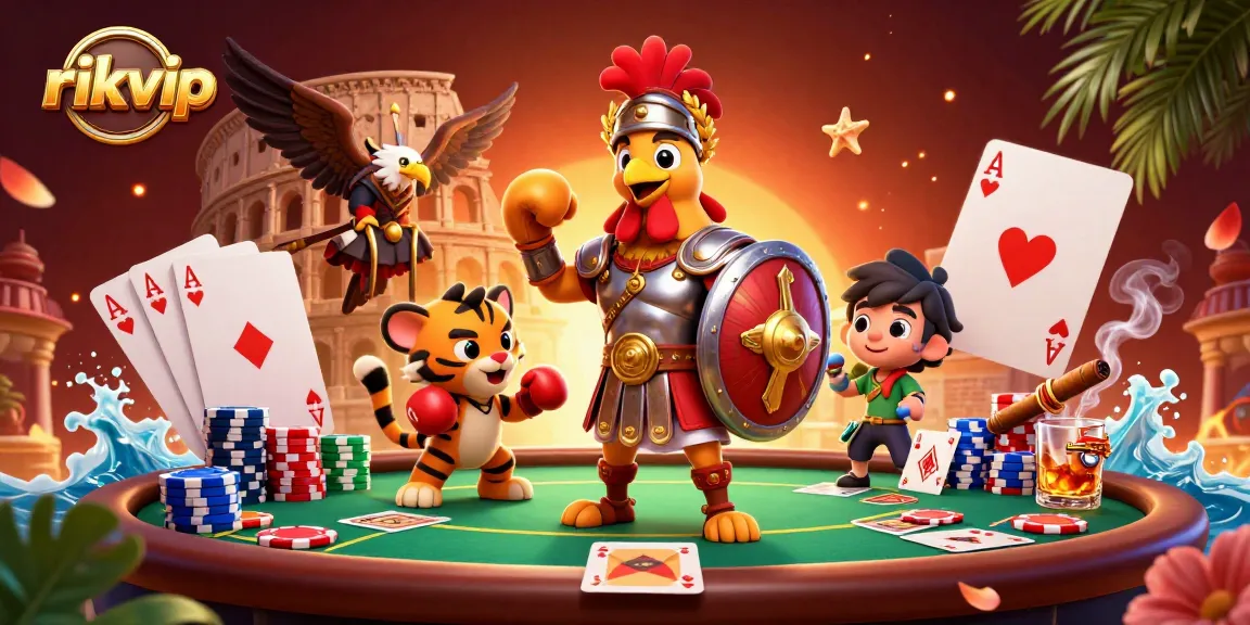 Experience thrilling gameplay with rikvip's dynamic poker scene and vibrant characters in an engaging colosseum setting.